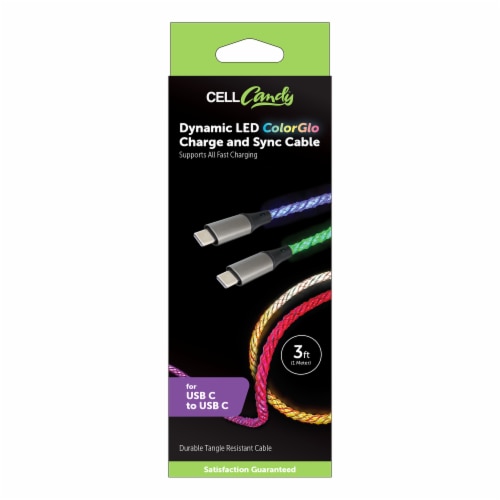CELLCandy Dynamic LED ColorGlo USB-C Charge & Sync Cable Perspective: front