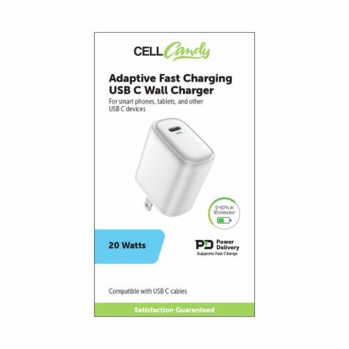 Cell Candy Adaptive Fast Charging USB C Wall Charger 20W Perspective: front