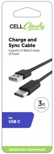 Cell Candy® Charge & Sync Cable for USB C - Black Perspective: front
