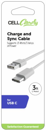 Cell Candy® Charge & Sync Cable USB C - White Perspective: front