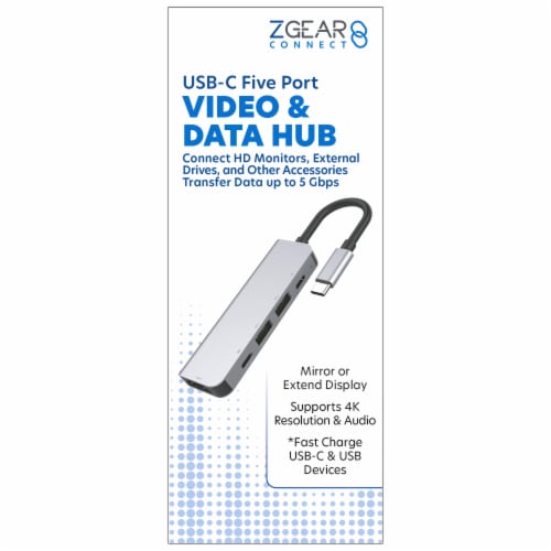 Zgear 5 Port USC C to 2 C & 2A With 1 HDMI Perspective: front