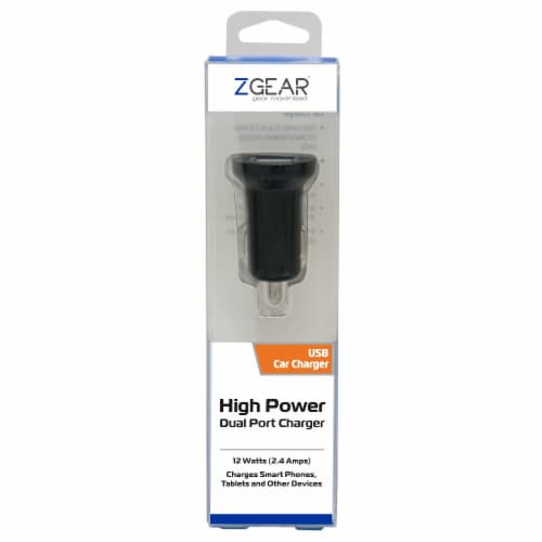 ZGear High Power Dual Port USB Car Charger - Black Perspective: front