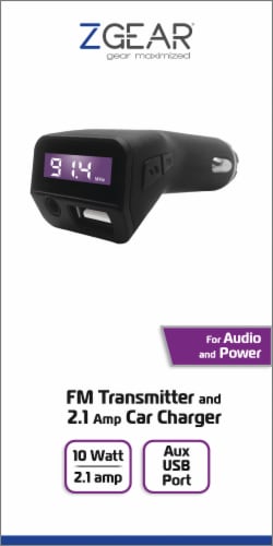 ZGear FM Transmitter and USB Car Charger - Black Perspective: front