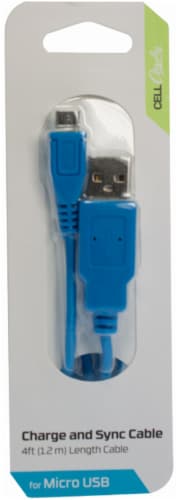 CELLCandy Charge and Sync Micro USB Cable - Tropical Blue Perspective: front