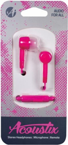 Acoustix Stereo Earbud Headphones with Microphone - Shocking Pink Perspective: front