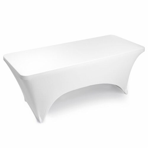 6' Rectangular Spandex Fitted Tablecloth - White by Lann's Linens Perspective: front