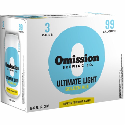 Omission Brewing Co. Ultimate Light Golden Ale Beer Cans Perspective: front