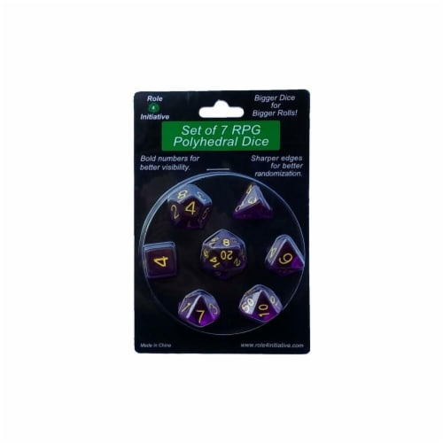 TRANSLUCENT DARK PURPLE WITH GOLD NUMBERS SET OF 7 POLYHEDRAL DICE 