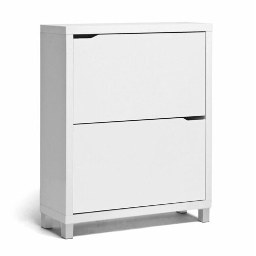 Bowery Hill Modern 2 Shelf Shoe Storage Cabinet in White Perspective: front
