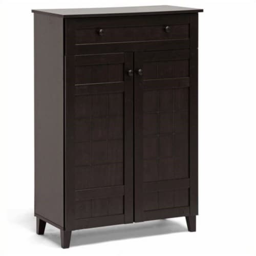 Bowery Hill Tall Shoe Cabinet in Dark Brown Perspective: front