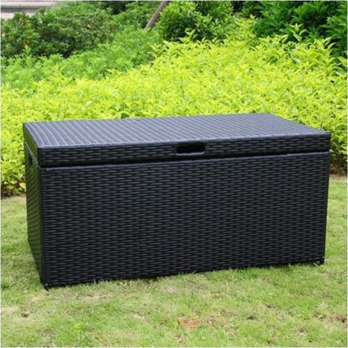Steel Wicker Patio Storage Deck Box in Black-Bowery Hill Perspective: front
