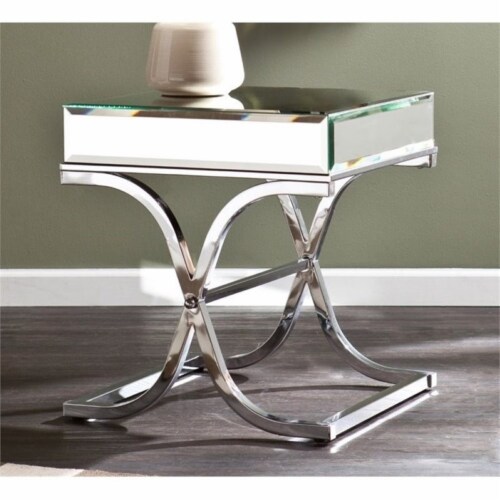 Pemberly Row Ava Mirrored End Table in Chrome Perspective: front