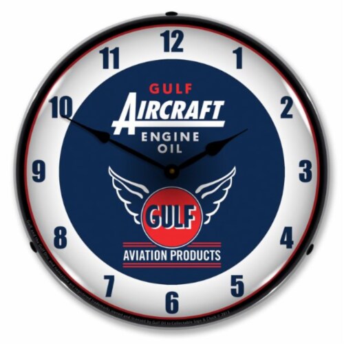 GO1303425 Gulf Aircraft Engine Oil clock - Made in USA Perspective: front