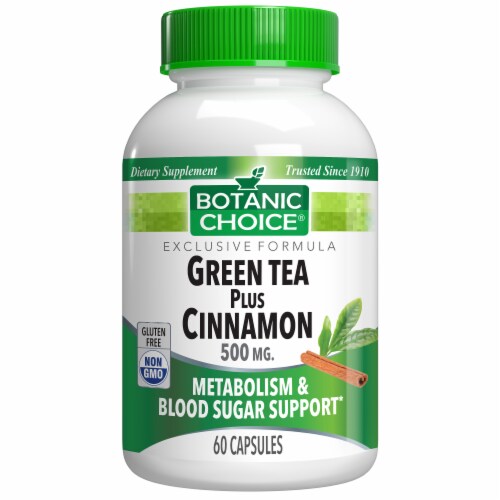 Botanic Choice Green Tea Plus Cinnamon Metabolism Herbal Supplement Perspective: front