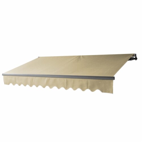 Aleko AB13X10IVORY29 13 x 10 ft. Black Frame Retractable Home Patio Canopy Awning, Ivory Perspective: front