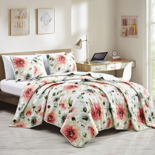 Marcielo 3 Piece Floral Printed Quilt Set Lightweight Bedspread Set Queen Perspective: front