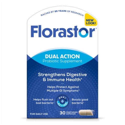 Florastor® Dual Action Probiotic Supplement Vegetarian Capsules Perspective: front