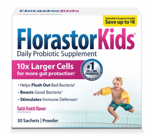 FlorastorKids Daily Probiotic Supplement Powder Sachets 250mg Perspective: front