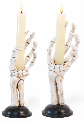 Boston International Skeleton Hand Candle Holders - White/Black Perspective: front
