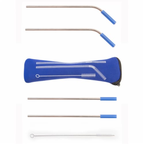 Boston International Eco Friendly on the Go Straw Kit, Blue - Set of 2 Perspective: front