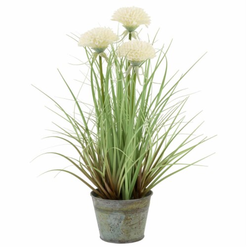 Boston International Artificial Mum Plant - White / Grass Perspective: front