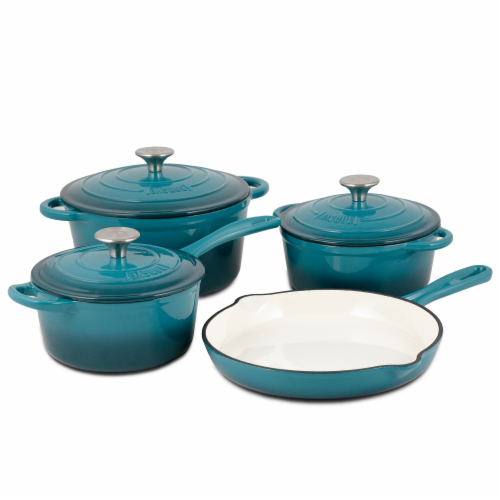 Basque Enameled Cast Iron Cookware Set, 7-Piece Set (Biscay Blue),  Nonstick, Oversized Handl, 1 unit - Foods Co.