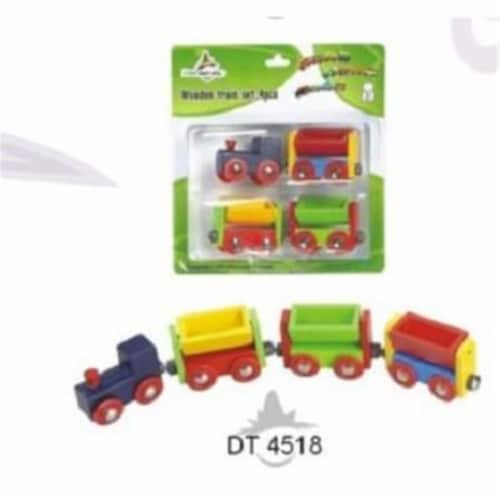 4 Pieces Wooden Trains in Blister Pkg-multi color Perspective: front