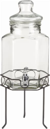 Circleware Al Fresco Beverage Dispenser with Spigot and Wrought Iron Stand - Clear Perspective: front