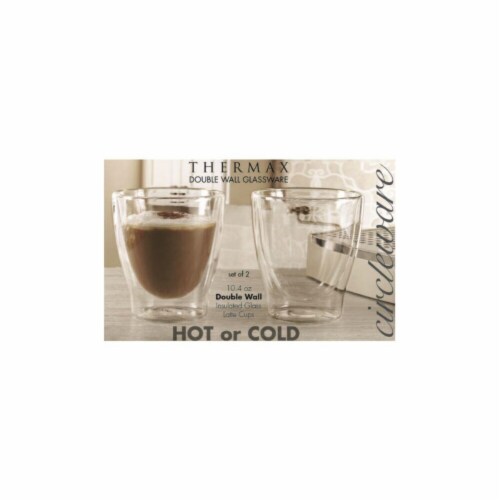 Circleware 92053 10.4 oz Thermax Double Wall Insulated Glass Latte Cups - Set of 2 Perspective: front
