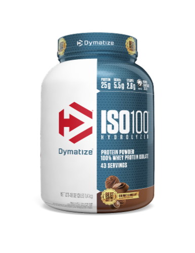 Dymatize® ISO100® Hydrolyzed Gourmet Chocolate 100% Whey Protein Isolate Powder Perspective: front