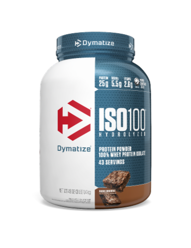 Dymatize® ISO100® Hydrolyzed Fudge Brownie 100% Whey Protein Isolate Powder Perspective: front