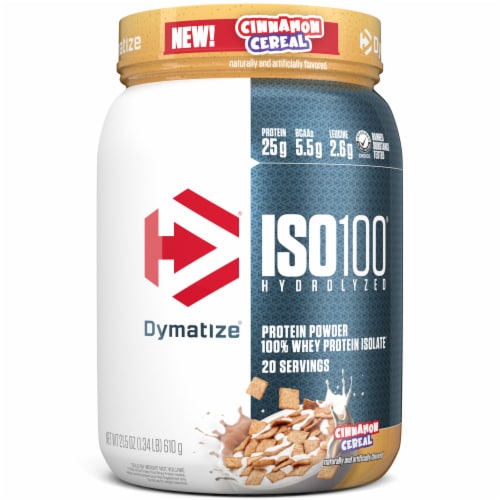 Dymatize® ISO100® Cinnamon Cereal Flavored Hydrolyzed 100% Whey Protein Powder Perspective: front