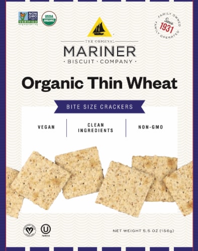 Mariner Biscuit Company Organic Thin Wheat Bite Size Crackers Perspective: front