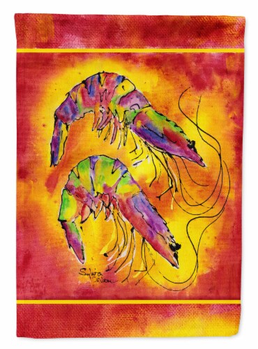 Carolines Treasures 8378GF Bright Shrimp on Red Garden Flag Perspective: front