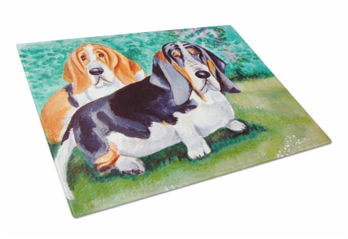 Carolines Treasures  7061LCB Basset Hound Double Trouble Glass Cutting Board Lar Perspective: front