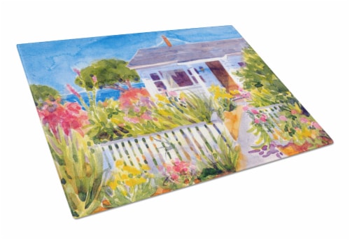Carolines Treasures 6034LCB Seaside Beach Cottage Glass Cutting Board Large Perspective: front