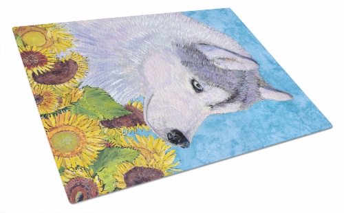 Carolines Treasures  SS4233LCB Siberian Husky in Summer Flowers Glass Cutting Bo Perspective: front