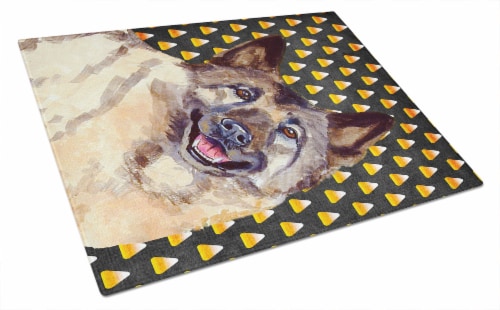 Norwegian Elkhound Candy Corn Halloween Portrait Glass Cutting Board Large Perspective: front