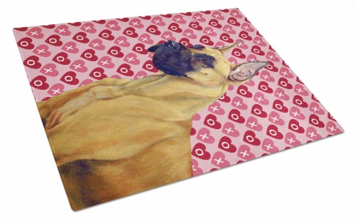 Great Dane Hearts Love and Valentine's Day Portrait Glass Cutting Board Large Perspective: front