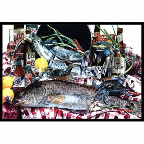 Carolines Treasures 1001JMAT Fish and Beers from New Orleans Doormat 24x36 Perspective: front