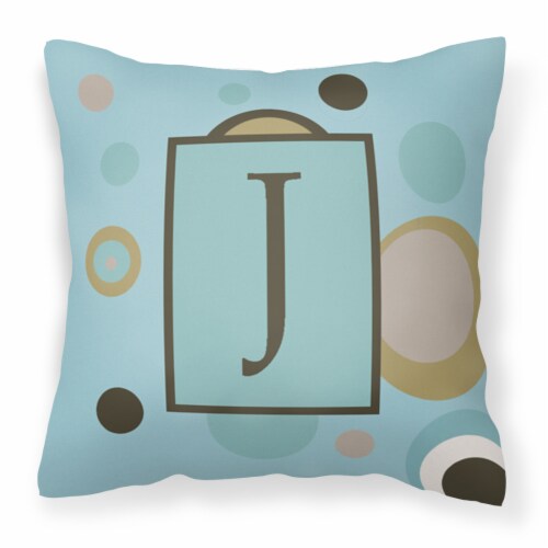 Letter J Initial Monogram Blue Dots Fabric Decorative Pillow, 14Hx14W