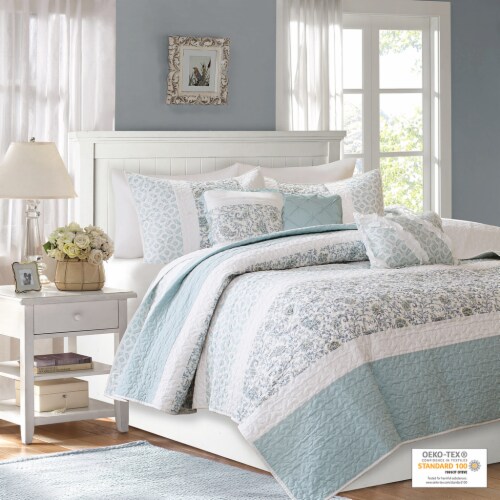 Gracie Mills 6 Piece Cotton Percale Quilt Set with Throw Pillows Aqua King Cal King King Cal King City Market