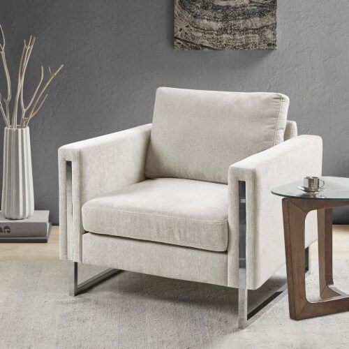 Gracie Mills Upholstered Metal Base Accent Lounge Chair Ivory 1