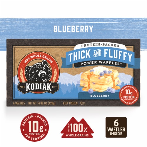 Kodiak Protein-Packed Blueberry Thick and Fluffy Frozen Power Waffles with 10g Protein