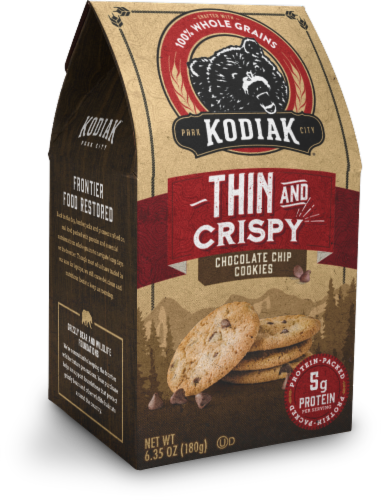 Kodiak Thin & Crispy Chocolate Chip Cookies with 5g Protein Perspective: front