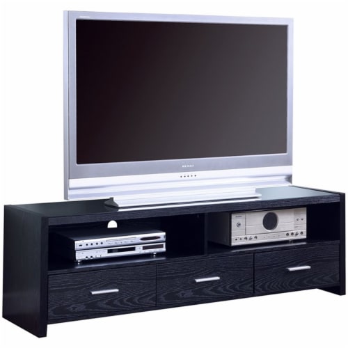 Bowery Hill 3 Drawer 61  TV Stand in Black Oak and Silver Perspective: front