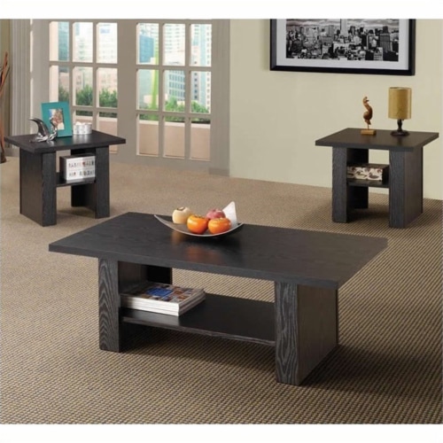 Bowery Hill 3 Piece Coffee Table Set in Black Oak Perspective: front
