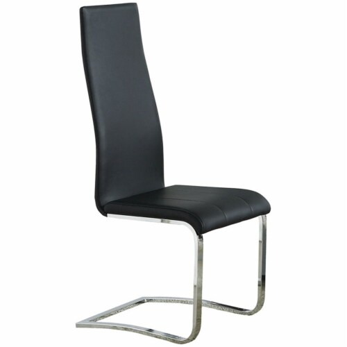 Bowery Hill Faux Leather Dining Side Chair in Black and Chrome (set of 4) Perspective: front