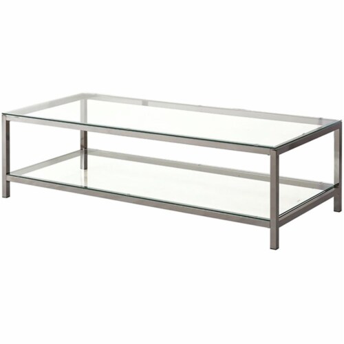 Bowery Hill Glass Top Contemporary Coffee Table in Black Nickel Perspective: front