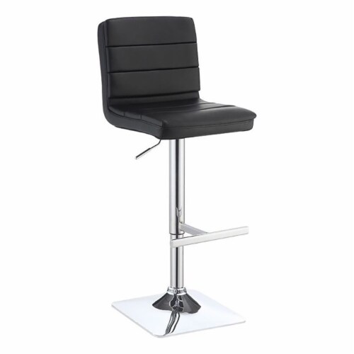 Bowery Hill 37'' Metal-Faux Leather Adjustable Bar Stool in Black (set of 2) Perspective: front